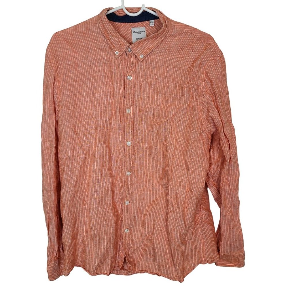 Murano Mens XL Orange Stripe Button Down Long Sleeve Slim Fit Baird McNutt Shirt